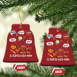 Inclusion Matters Christmas Ornament It Starts With Hello In Languages TS02 Bell Flake Red Print Your Wear