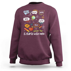 Inclusion Matters Sweatshirt It Starts With Hello In Languages TS02 Maroon Print Your Wear