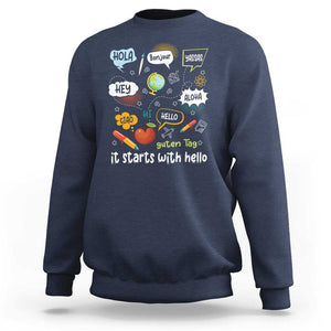 Inclusion Matters Sweatshirt It Starts With Hello In Languages TS02 Navy Print Your Wear