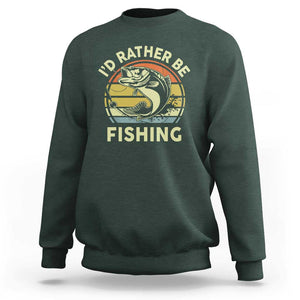 Funny Bass Fishing Sweatshirt I'd Rather Be Fishing Retro Vintage TS02 Dark Forest Green Print Your Wear