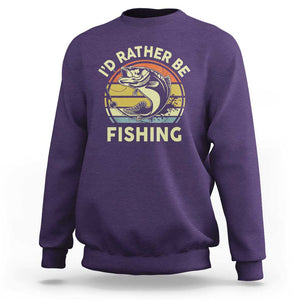 Funny Bass Fishing Sweatshirt I'd Rather Be Fishing Retro Vintage TS02 Purple Print Your Wear