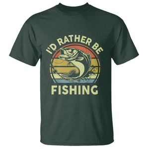 Funny Bass Fishing T Shirt I'd Rather Be Fishing Retro Vintage TS02 Dark Forest Green Print Your Wear