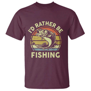 Funny Bass Fishing T Shirt I'd Rather Be Fishing Retro Vintage TS02 Maroon Print Your Wear