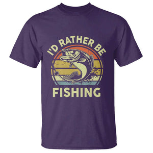 Funny Bass Fishing T Shirt I'd Rather Be Fishing Retro Vintage TS02 Purple Print Your Wear