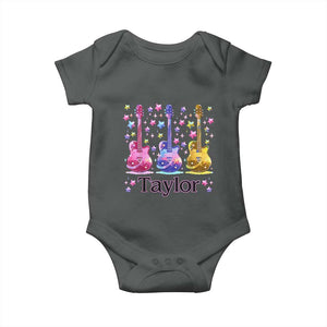 Taylor Name Baby Onesie Retro Groovy 70s 80s TS02 Dark Heather Print Your Wear