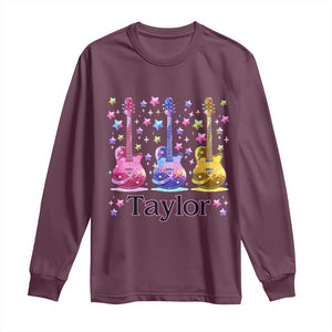 Taylor Name Long Sleeve Shirt Retro Groovy 70s 80s TS02 Maroon Print Your Wear