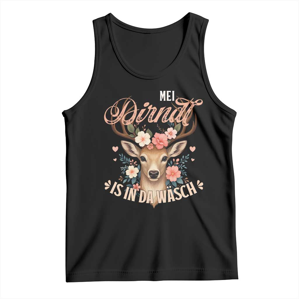 Funny Oktoberfest Deer Tank Top Mei Dirndl Is In Da Wasch German Bavarian Costume TS02 Black Print Your Wear