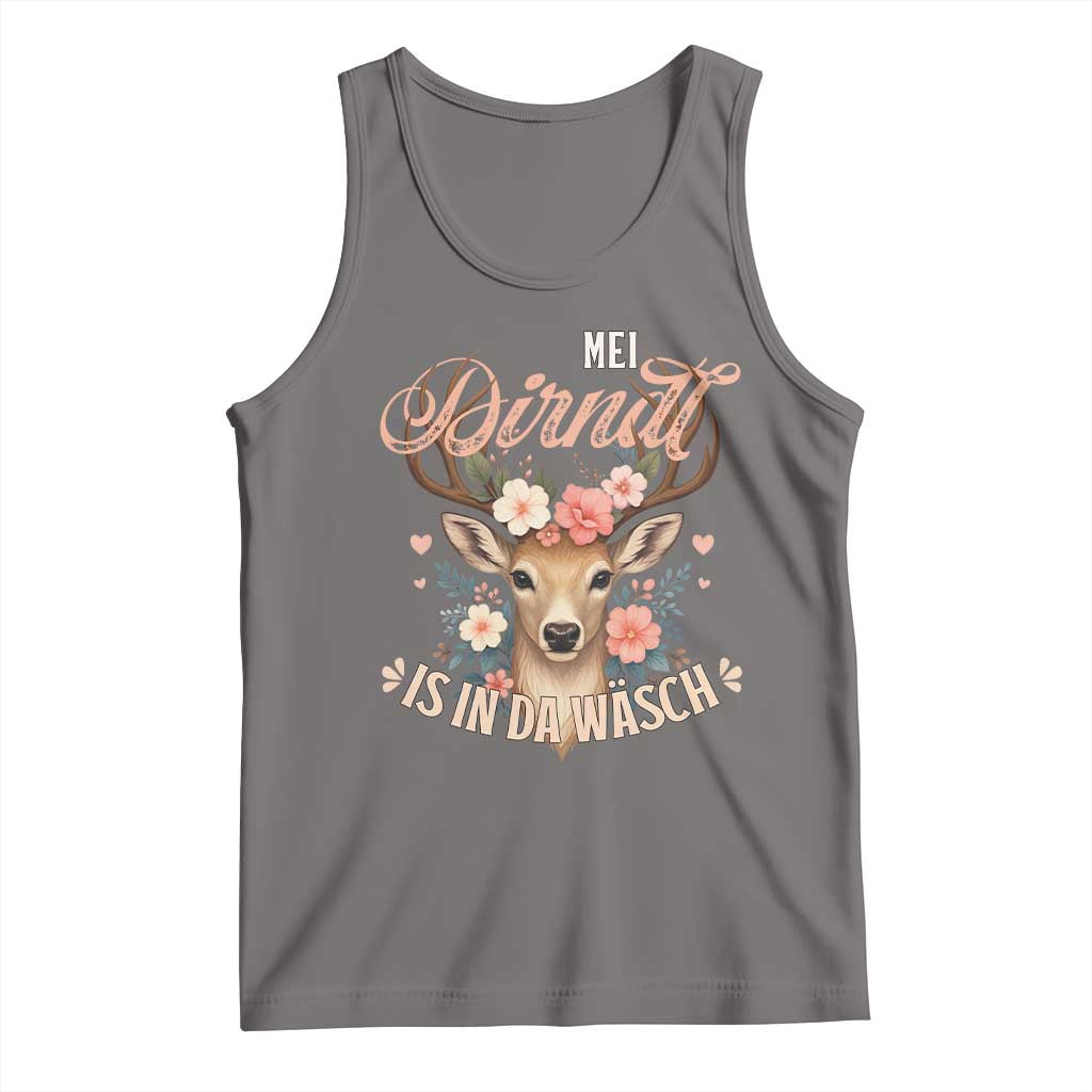 Funny Oktoberfest Deer Tank Top Mei Dirndl Is In Da Wasch German Bavarian Costume TS02 Deep Heather Print Your Wear