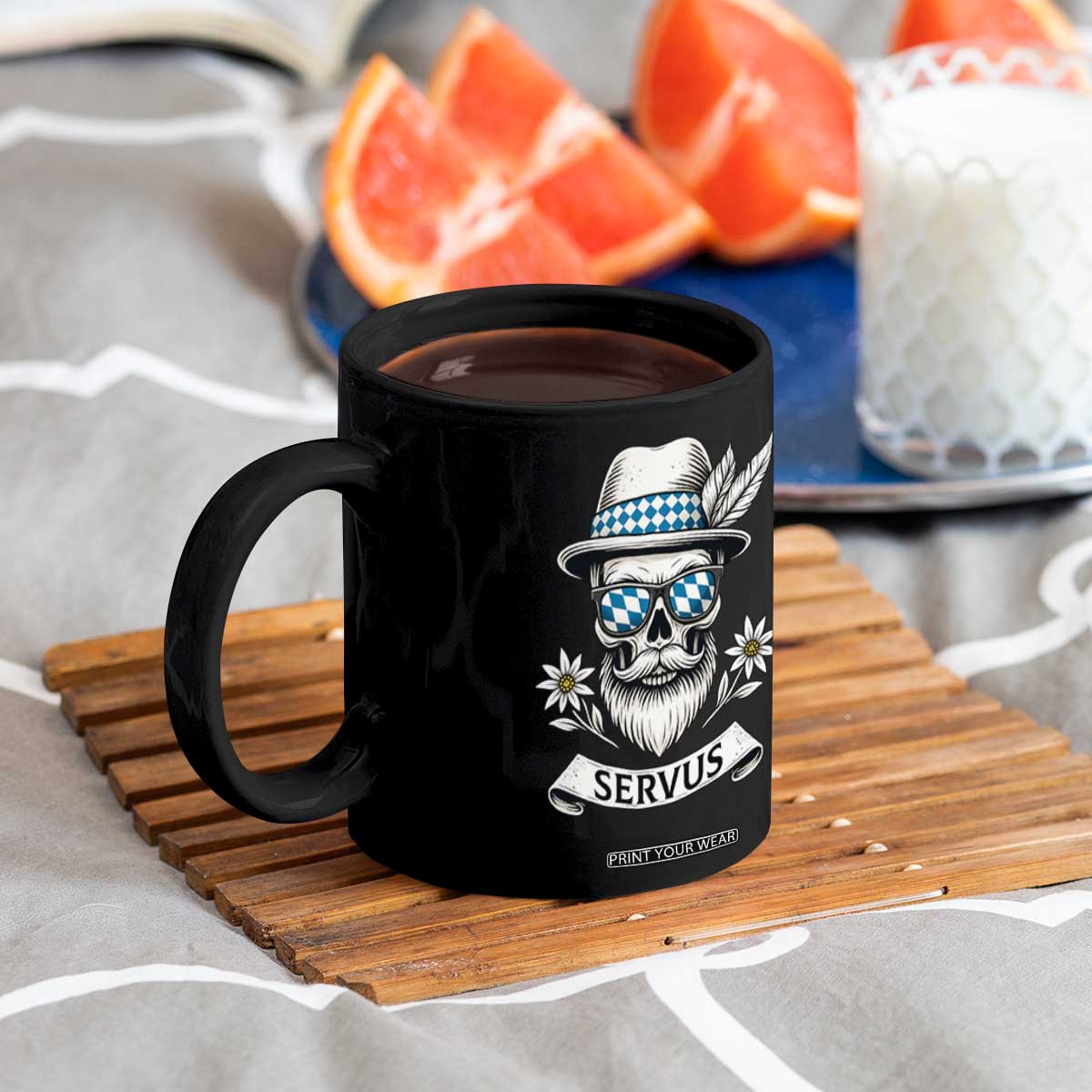 Bavarian Skull Servus Oktoberfest Coffee Mug Cool Alpine Hat Tyrolean German Tradition Style TS02 Print Your Wear