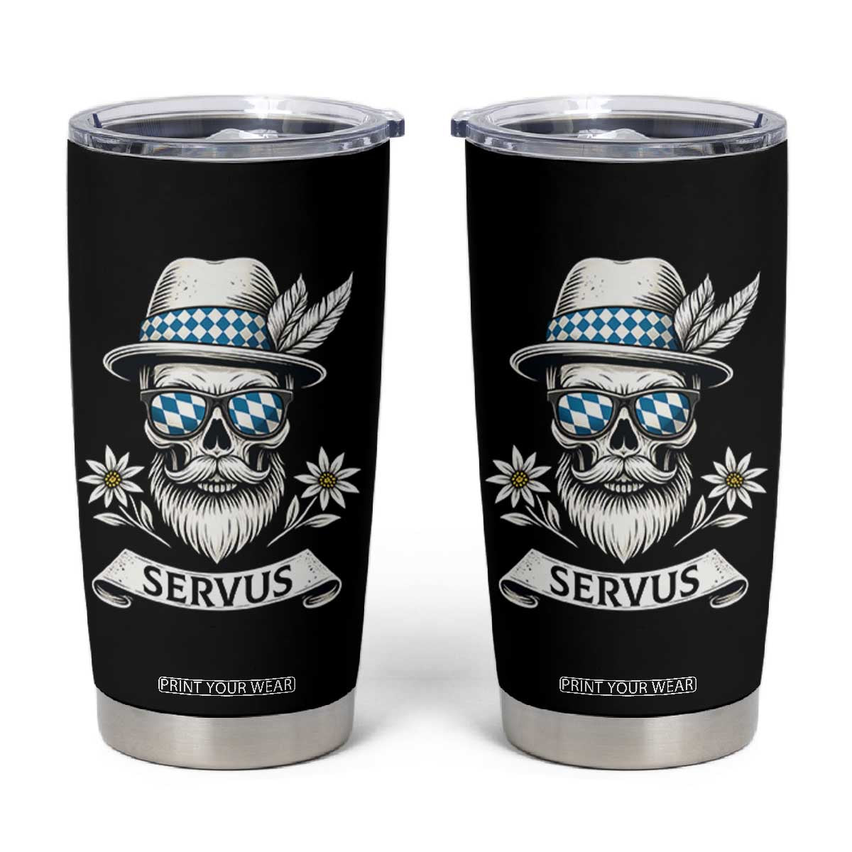 Bavarian Skull Servus Oktoberfest Tumbler Cup Cool Alpine Hat Tyrolean German Tradition Style TS02 Black Print Your Wear