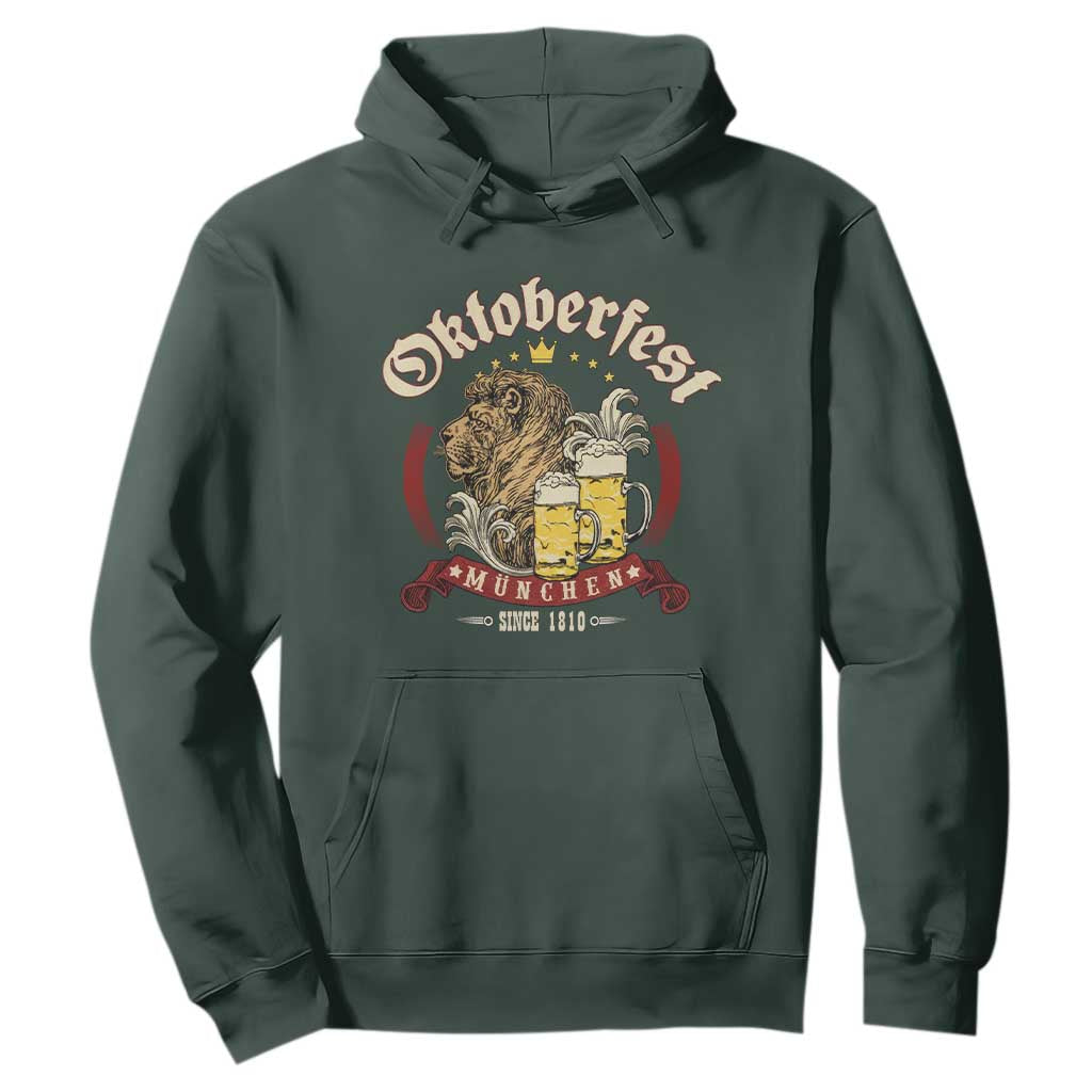Oktoberfest Munchen Hoodie Munich Since 1810 Bavarian Lion and Beer TS02 Dark Forest Green Print Your Wear