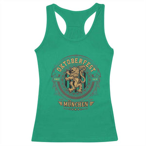 Oktoberfest Munchen Racerback Tank Top Munich Vintage Round Emblem with Bavarian Lion TS02 Irish Green Print Your Wear