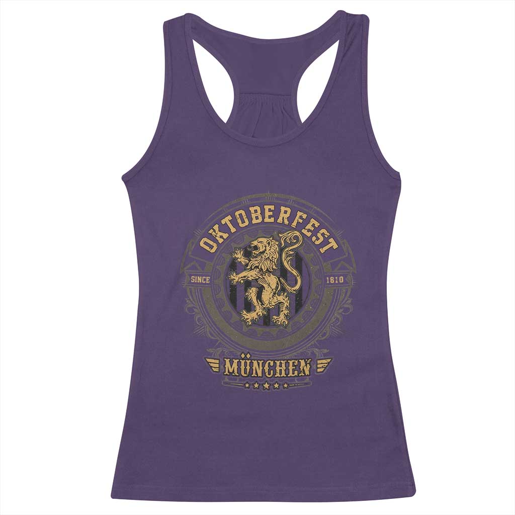 Oktoberfest Munchen Racerback Tank Top Munich Vintage Round Emblem with Bavarian Lion TS02 Purple Print Your Wear