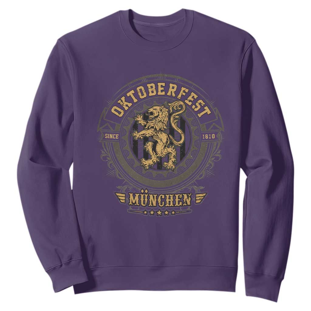 Oktoberfest Munchen Sweatshirt Munich Vintage Round Emblem with Bavarian Lion TS02 Purple Print Your Wear