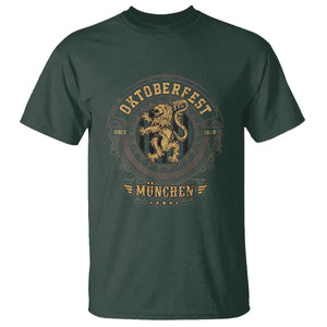 Oktoberfest Munchen T Shirt Munich Vintage Round Emblem with Bavarian Lion TS02 Dark Forest Green Print Your Wear