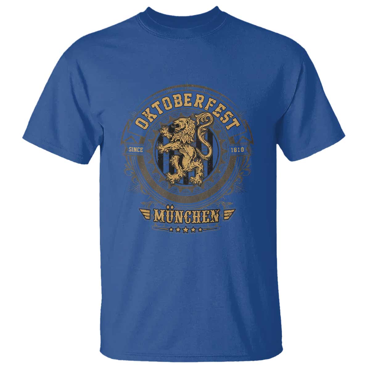 Oktoberfest Munchen T Shirt Munich Vintage Round Emblem with Bavarian Lion TS02 Royal Blue Print Your Wear