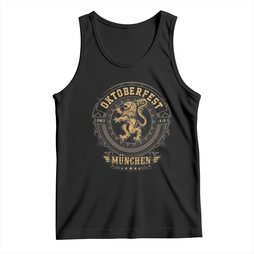 Oktoberfest Munchen Tank Top Munich Vintage Round Emblem with Bavarian Lion TS02 Black Print Your Wear