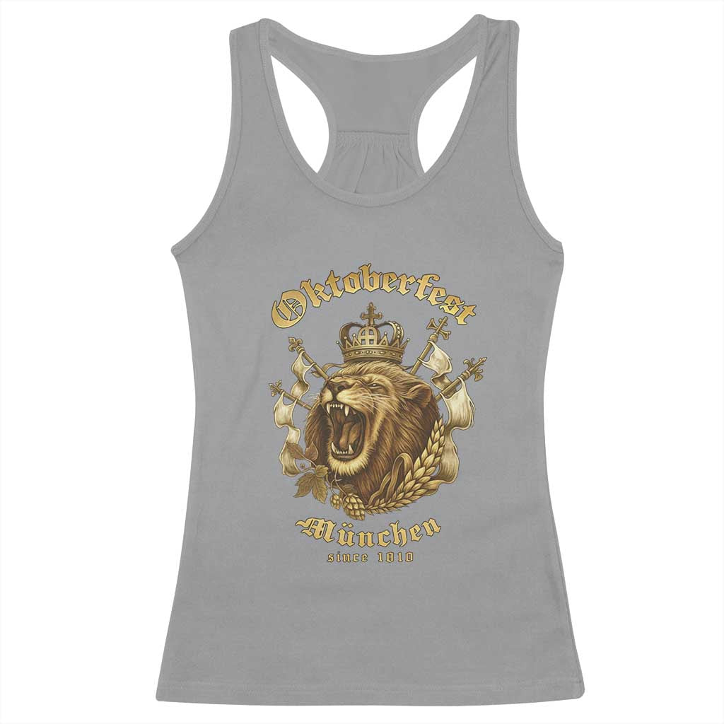 Oktoberfest Munchen Roaring Lion Racerback Tank Top Since 1810 Crown and Beer Weapon TS02 Sport Gray Print Your Wear