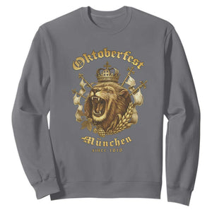 Oktoberfest Munchen Roaring Lion Sweatshirt Since 1810 Crown and Beer Weapon TS02 Charcoal Print Your Wear