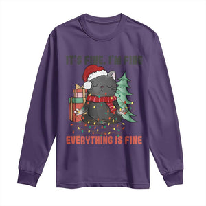 Christmas Black Cat Long Sleeve Shirt It's Fine I'm Fine Everything Is Fine Xmas Light Funny TS02 Purple Print Your Wear