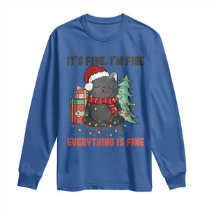 Christmas Black Cat Long Sleeve Shirt It's Fine I'm Fine Everything Is Fine Xmas Light Funny TS02 Royal Blue Print Your Wear