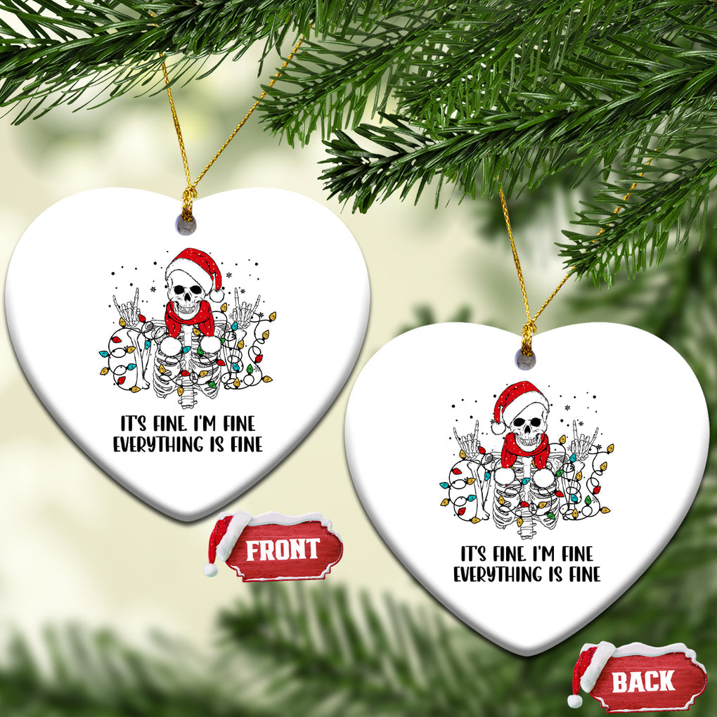 Skeleton Christmas Ceramic Ornament It's Fine I'm Fine Everything Is Fine Xmas Light Funny Xmas Vibe TS02 Heart White Printyourwear