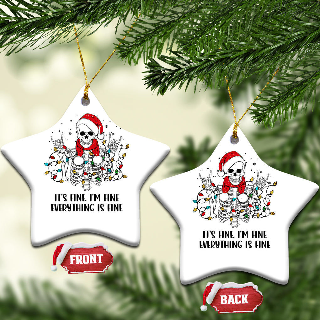 Skeleton Christmas Ceramic Ornament It's Fine I'm Fine Everything Is Fine Xmas Light Funny Xmas Vibe TS02 Star White Printyourwear