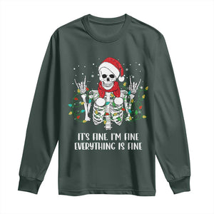 Christmas Skeleton Long Sleeve Shirt It's Fine I'm Fine Everything Is Fine Xmas Light Funny TS02 Dark Forest Green Print Your Wear