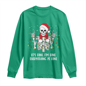 Christmas Skeleton Long Sleeve Shirt It's Fine I'm Fine Everything Is Fine Xmas Light Funny TS02 Irish Green Print Your Wear