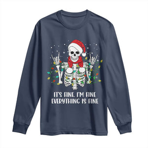 Christmas Skeleton Long Sleeve Shirt It's Fine I'm Fine Everything Is Fine Xmas Light Funny TS02 Navy Print Your Wear