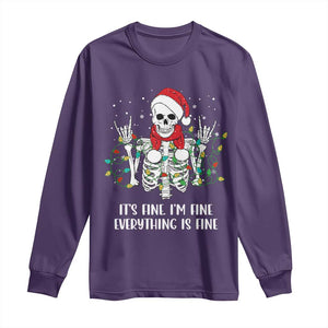 Christmas Skeleton Long Sleeve Shirt It's Fine I'm Fine Everything Is Fine Xmas Light Funny TS02 Purple Print Your Wear