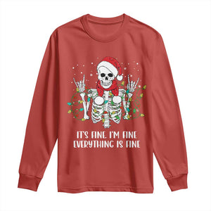 Christmas Skeleton Long Sleeve Shirt It's Fine I'm Fine Everything Is Fine Xmas Light Funny TS02 Red Print Your Wear