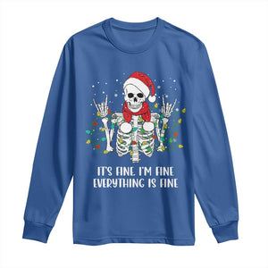 Christmas Skeleton Long Sleeve Shirt It's Fine I'm Fine Everything Is Fine Xmas Light Funny TS02 Royal Blue Print Your Wear