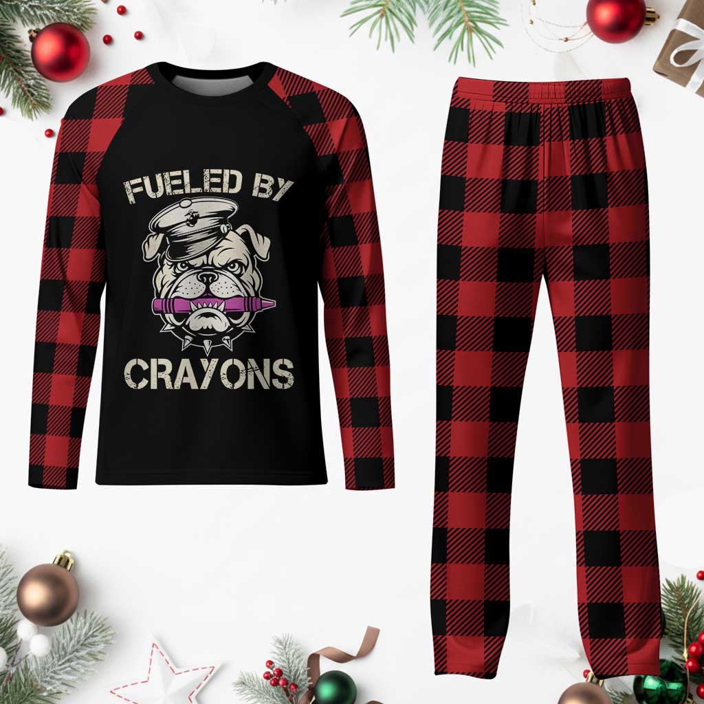 Fueled by Crayons Bulldog Plaid Pajama Set Funny Military Crayon Eater Gift for Veterans TS02 Buffalo Plaid Print Your Wear