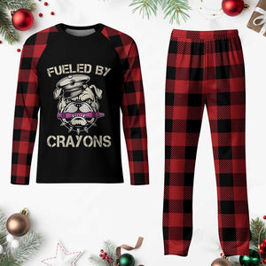 Fueled by Crayons Bulldog Plaid Pajama Set Funny Military Crayon Eater Gift for Veterans TS02 Buffalo Plaid Print Your Wear