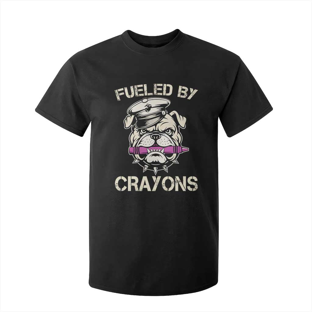 Fueled by Crayons Bulldog T Shirt For Kid Funny Military Crayon Eater Gift for Veterans TS02 Black Print Your Wear