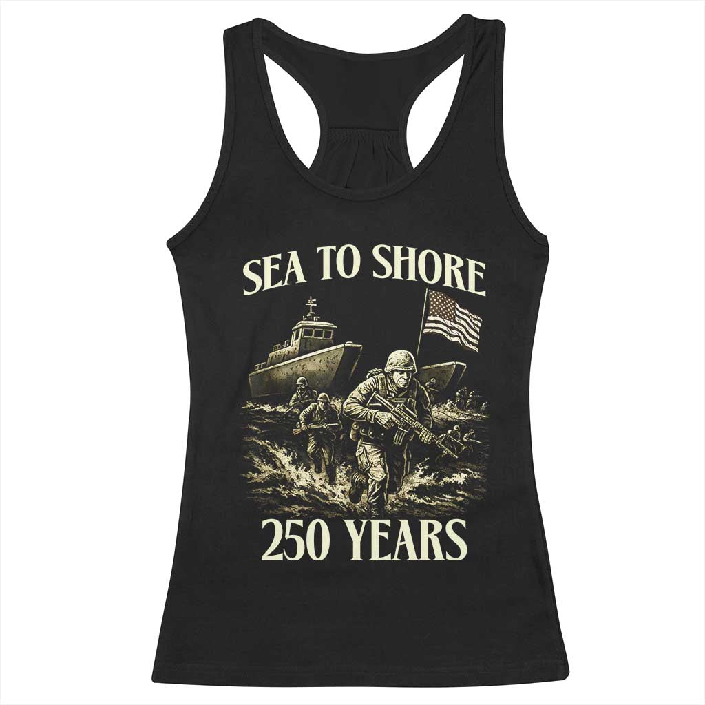 Military Navy 250th Anniversary Racerback Tank Top Sea To Shore 250 Years TS02 Black Print Your Wear
