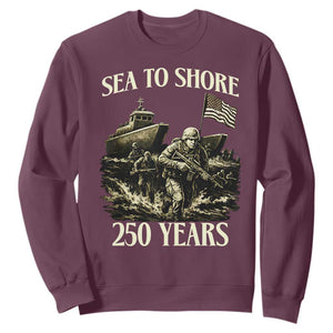 Military Navy 250th Anniversary Sweatshirt Sea To Shore 250 Years TS02 Maroon Print Your Wear