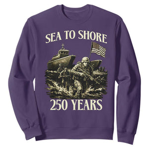Military Navy 250th Anniversary Sweatshirt Sea To Shore 250 Years TS02 Purple Print Your Wear