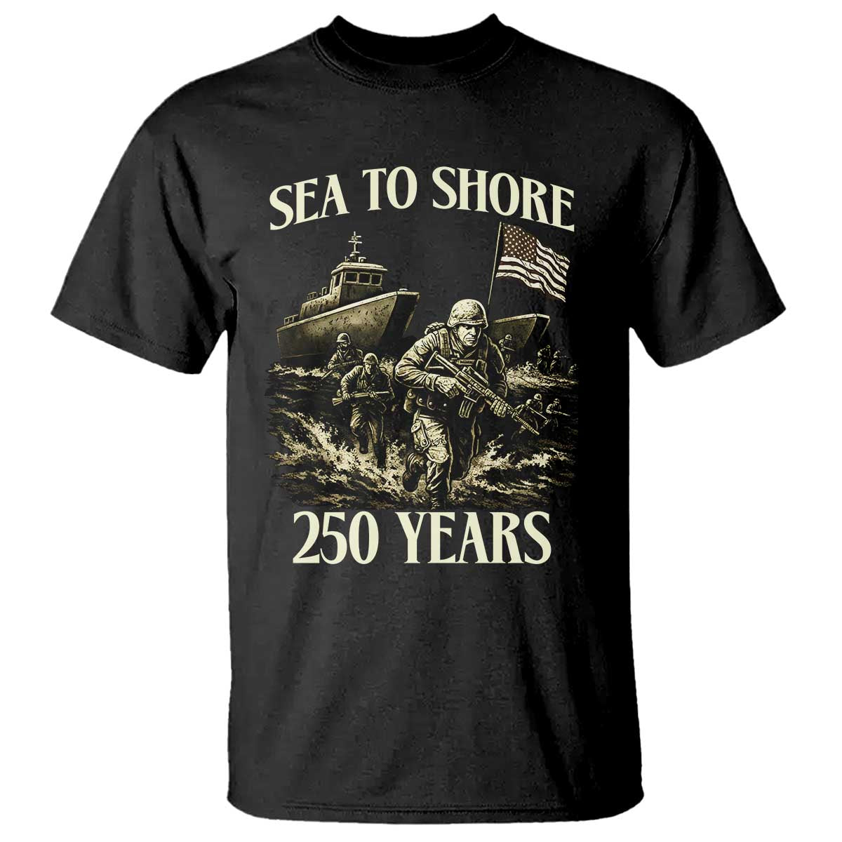 Military Navy 250th Anniversary T Shirt Sea To Shore 250 Years TS02 Black Print Your Wear