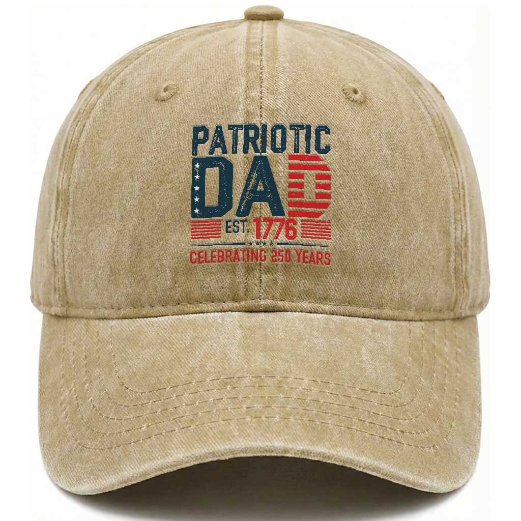 Patriotic Dad 250 Years Washed Cotton Baseball Cap Est. 1776 Funny USA Semiquincentennial TS02 Washed Cap Universal Fit Khaki Print Your Wear