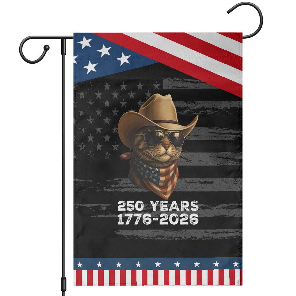 Cool Cowboy Cat 250 Years Garden Flag Funny Patriotic 1776 to 2026 US Semiquincentennial TS02 Distressed Black Blue Print Your Wear