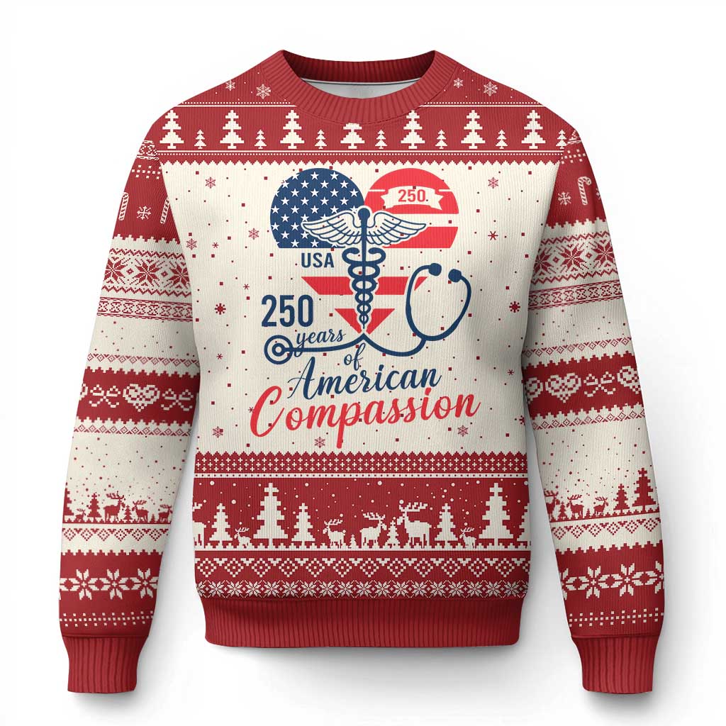 250 Years of American Compassion Ugly Christmas Sweater Patriotic Medical Worker TS02 Beige Red Print Your Wear