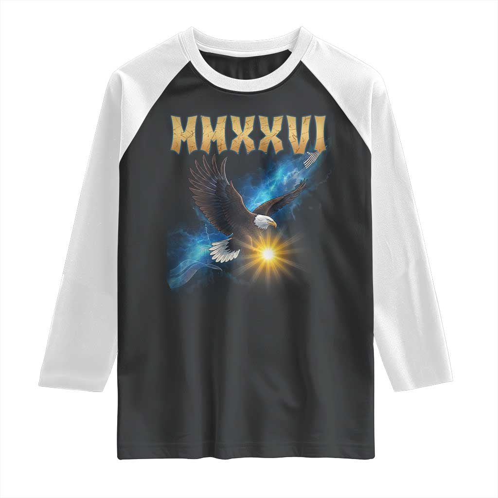 MMXXVI 2026 Eagle Raglan Shirt Epic Patriotic Capitol Flag USA 250th Anniversary TS02 Black White Print Your Wear