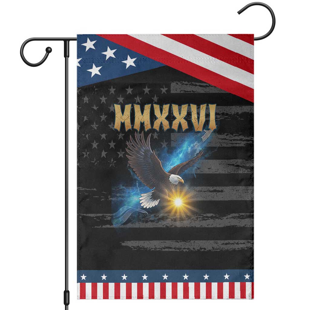 MMXXVI 2026 Eagle Garden Flag Epic Patriotic Capitol Flag USA 250th Anniversary TS02 Distressed Black Blue Print Your Wear
