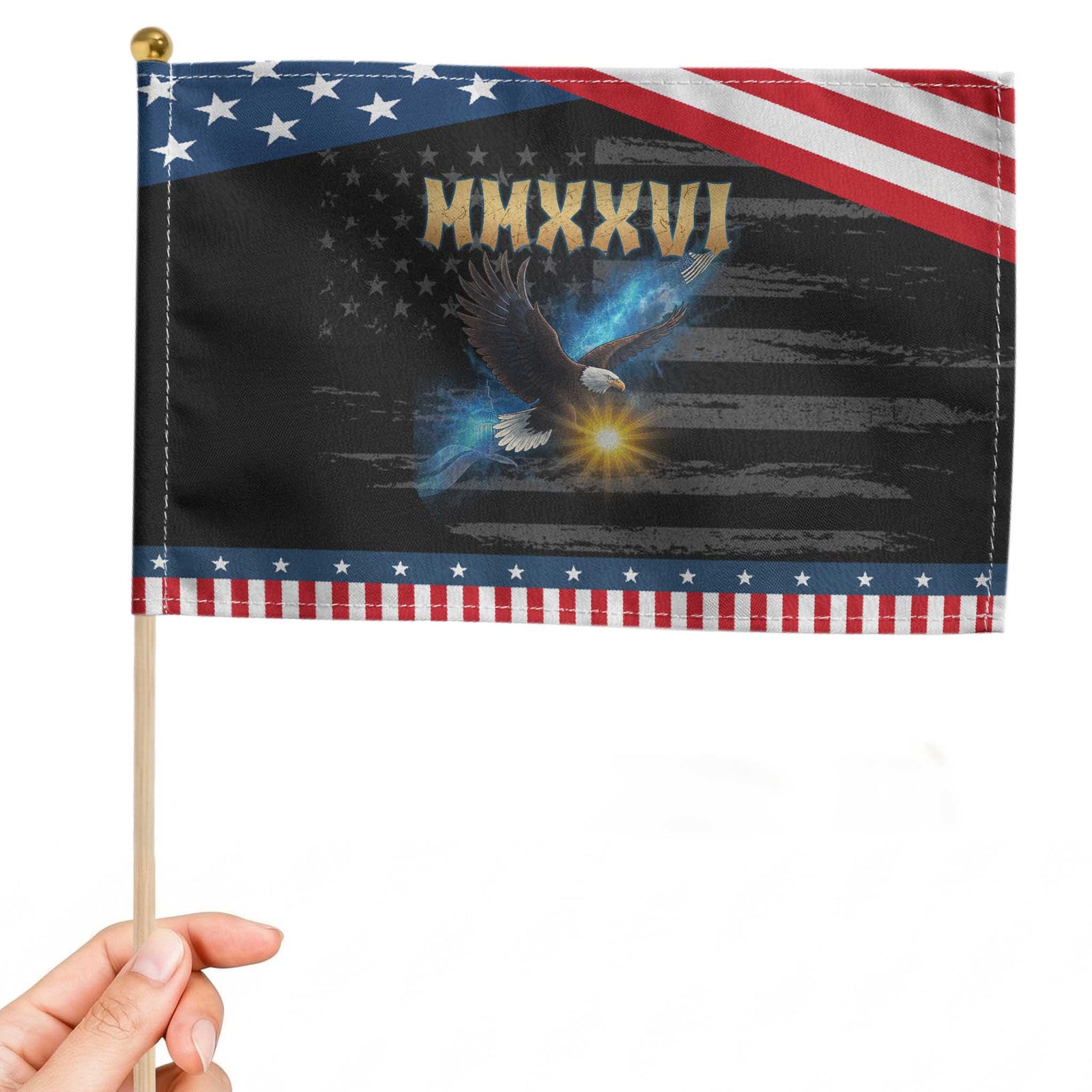 MMXXVI 2026 Eagle Patriotic Handheld Flag Epic Patriotic Capitol Flag USA 250th Anniversary TS02 Distressed 8.2