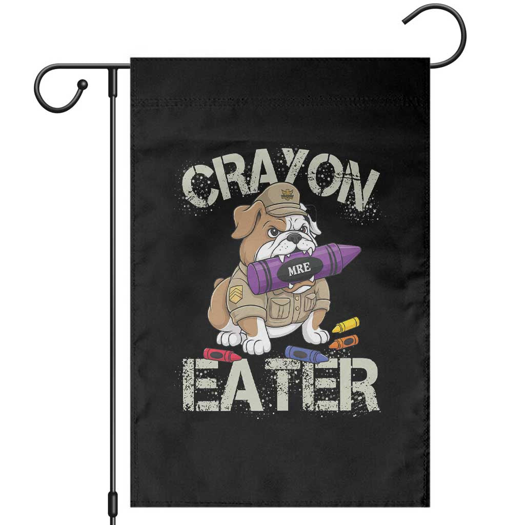 Crayon Eater Bulldog Garden Flag Funny Military Gift with Combat Pup and MRE Crayon TS02 Black Print Your Wear