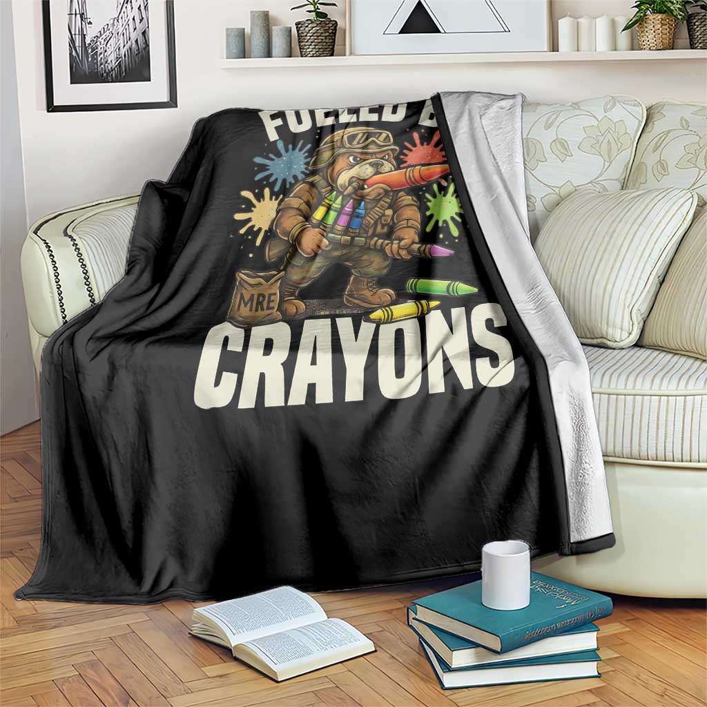 Fueled by Crayons Bulldog Soldier Throw Blanket Funny Combat Veteran Crayon Launcher TS02 Print Your Wear