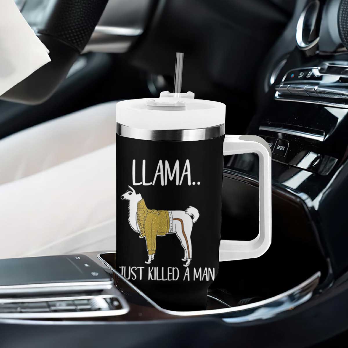 Funny Llama Just Killed a Man Tumbler With Handle Animal Pun Internet Meme TS02 Print Your Wear
