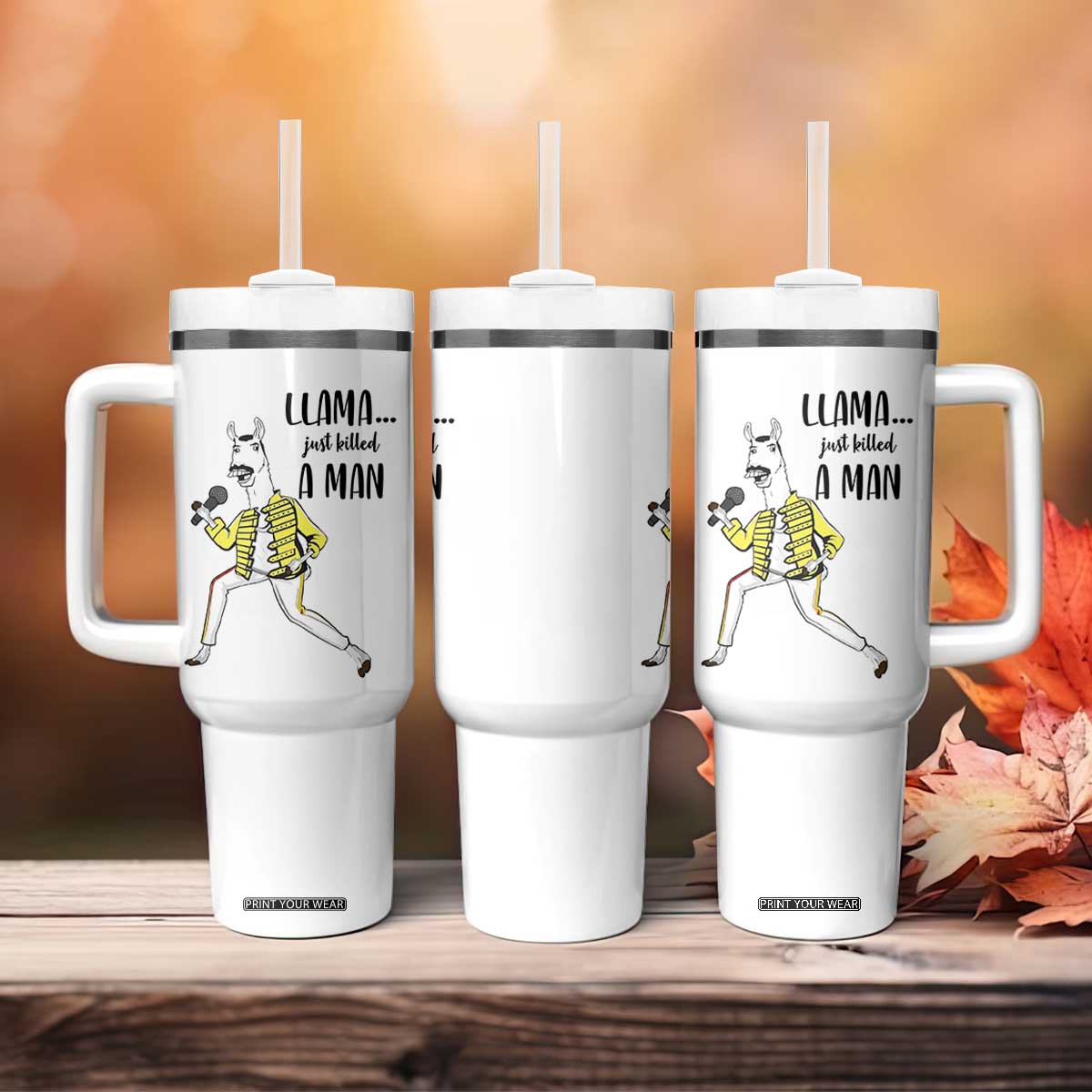 Funny Llama Just Killed a Man Tumbler With Handle Singing Animal Pun Internet Meme TS02 Print Your Wear